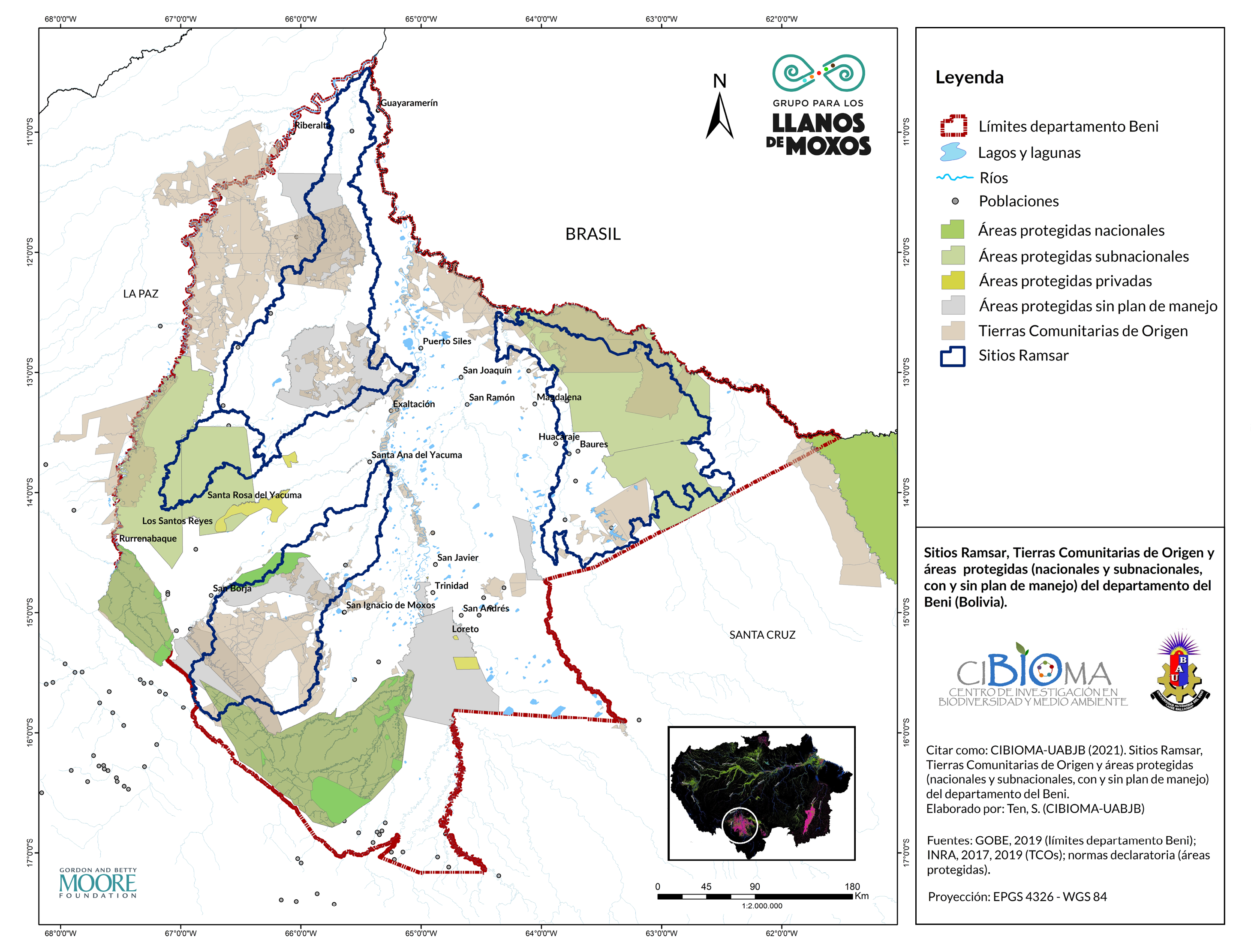 Áreas protegidas nacionales, departamentales, municipales y privadas del dpto. Beni